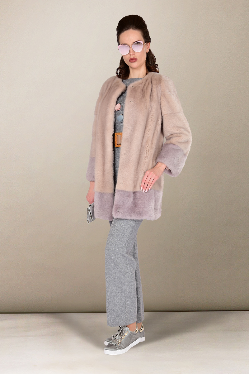 Шуба норковая модная до колена  ШС-243 р цвет Розовый фото
