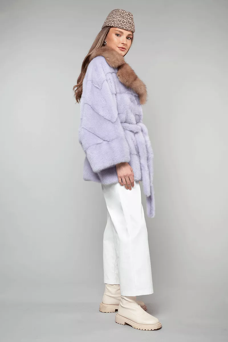 Шуба  норковая автоледи с воротником из куницы ШС-327 цвет  фото